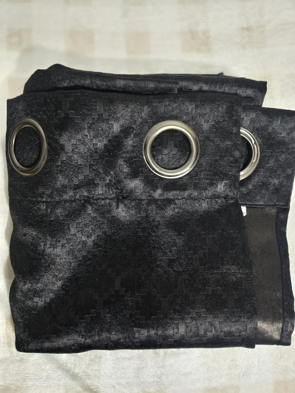 2 Black Textured Grommet Top Curtain Panels Polyester Light Filtering 48x71